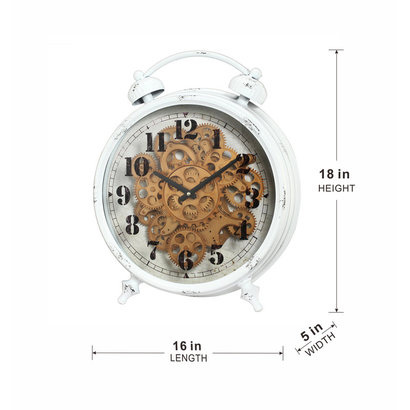 Analogue Metal Tabletop Clock with Alarm in White