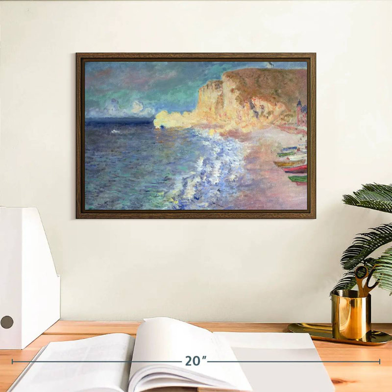 Le matin à Etretat, 13 po x 9 po, Cadre flottant noyer