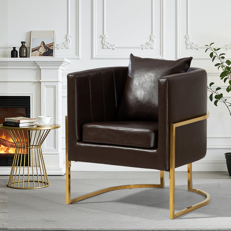 Fauteuil demi-tonneau en similicuir, Brun
