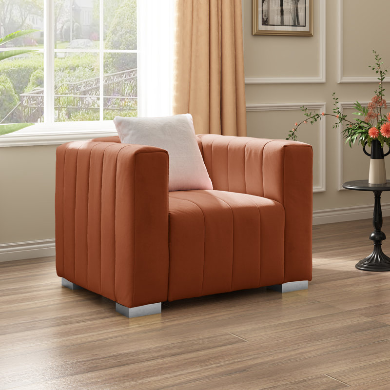 Clifford 35.4''  Velvet Armchair, Silver, Brown