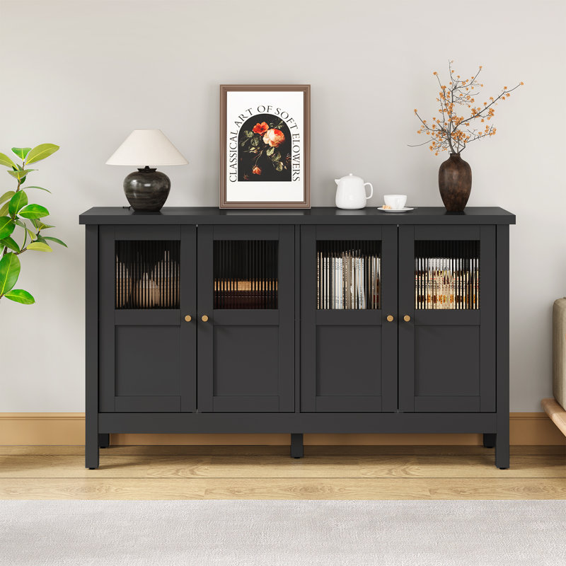 4-Door Storage Cabinet With Adjustable Shelves, Black