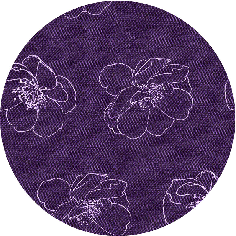 Tapis floral en laine mauve, Rond 7 pi