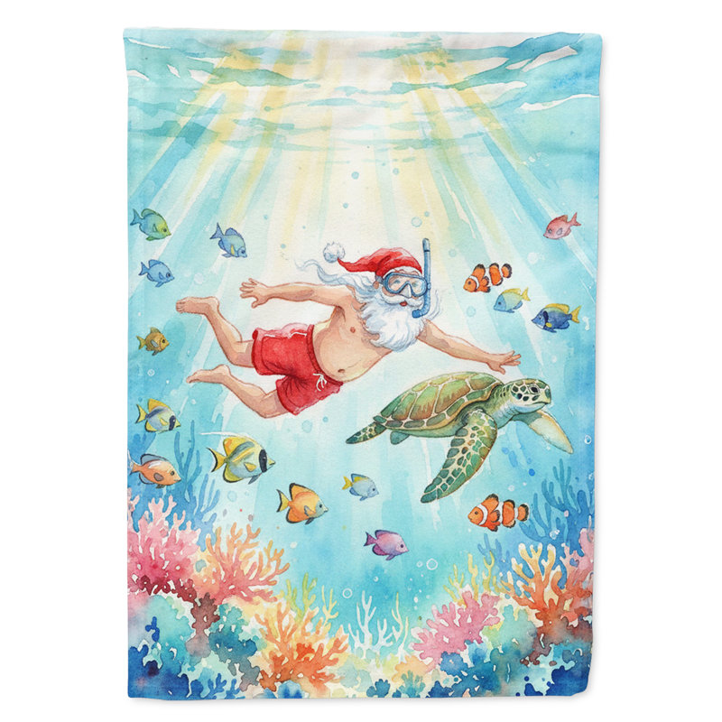 Père Noël faisant de la plongée avec une tortue de mer, House Size, Santa Snorkeling with a Sea Turtle