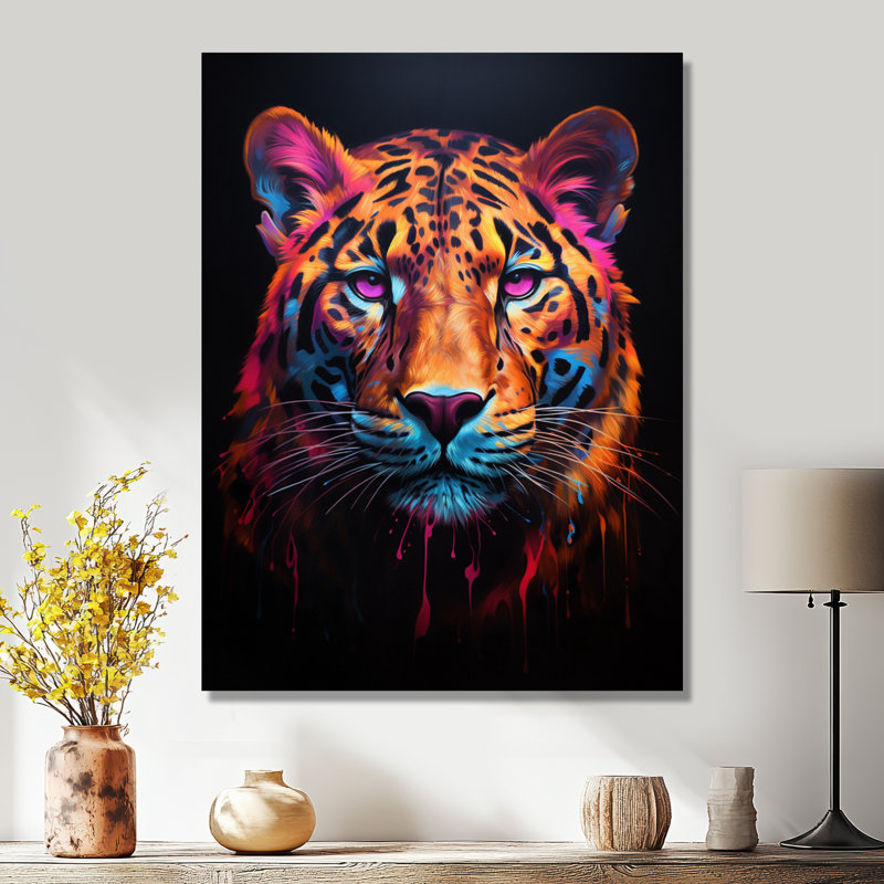 Portrait de tigre fuchsia néon, H 32 po x l 16 po x P 1 po, Toile tendue