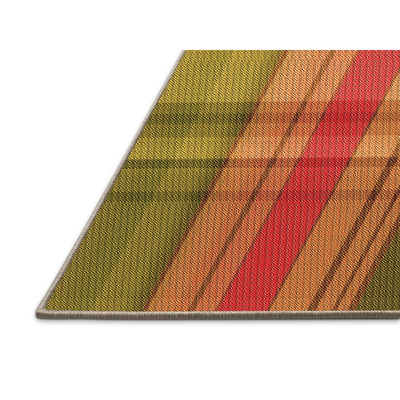 Tapis orange en laine à carreaux, Rectangle 5 pi x 7 pi