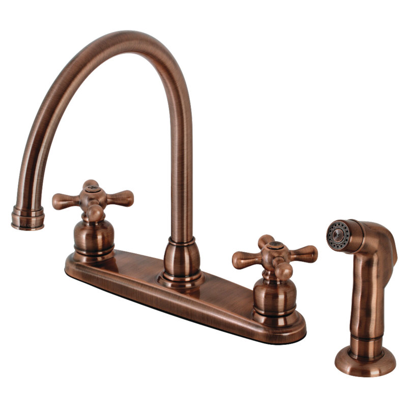 Kingston Brass Vintage Two-Handle 4-Hole 8" Centerset Kitchen Faucet with Side Sprayer, Antique Copper