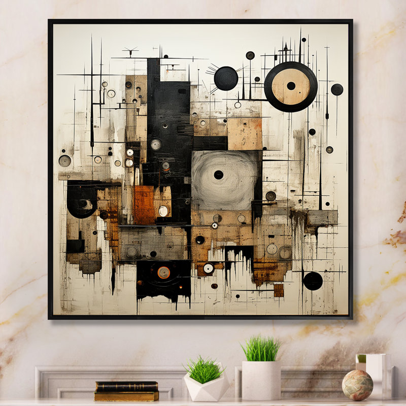 «Brown and Black Divine Simplicity», peinture abstraite encadrée, H 16 po x l 16 po x P 1 po, Cadre flottant noir