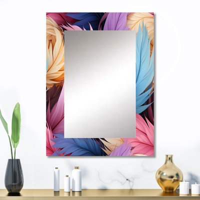 Alvise rose et beige plumes élégance des animaux - miroir mural abstrait, miroir décoratif moderne, art imprimé en métal