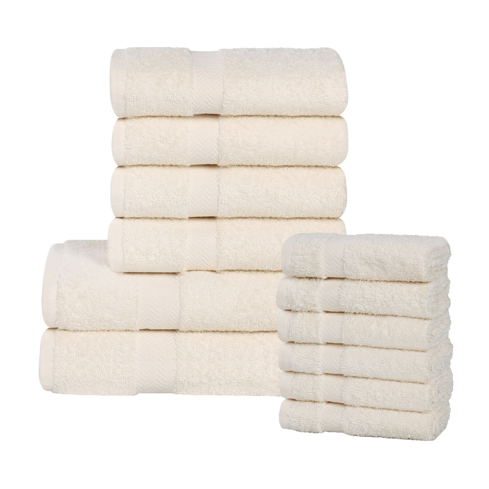 12-Piece Quick-Drying Cotton Towel Set, Ivory