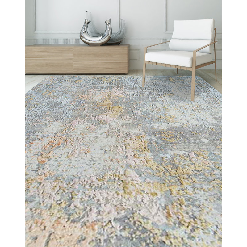 Hand Knotted Abstract Area Rug, Rectangle 4' x 6'