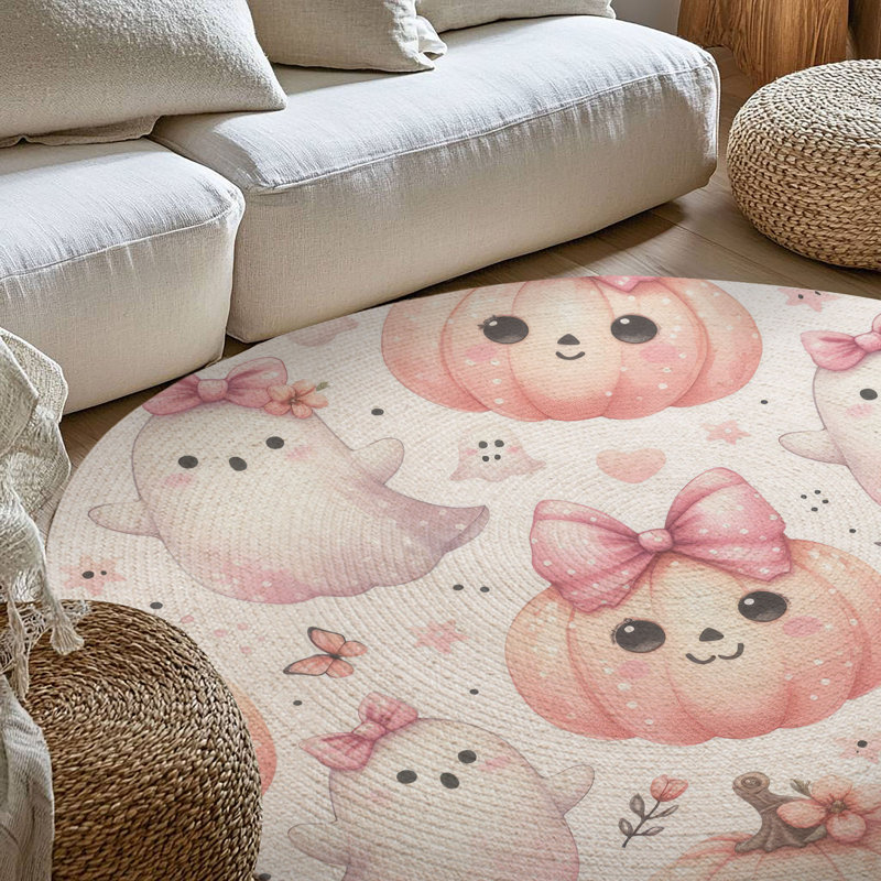 Tapis tressé citrouilles fantômes, Rond 5 pi