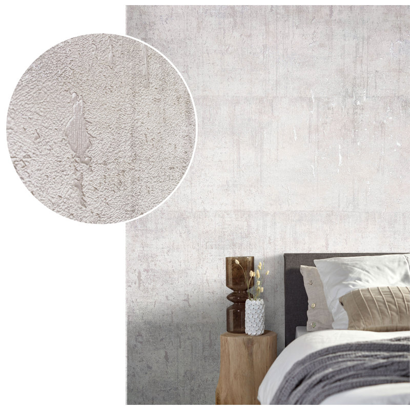 Air Collection Metallic Aged Concrete Textured Wallpaper Roll, White