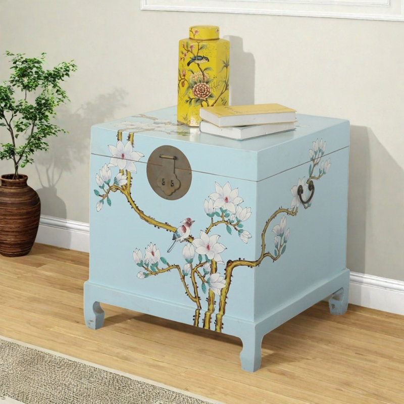 Small Blue Painted Simple Wooden Accent Trunk