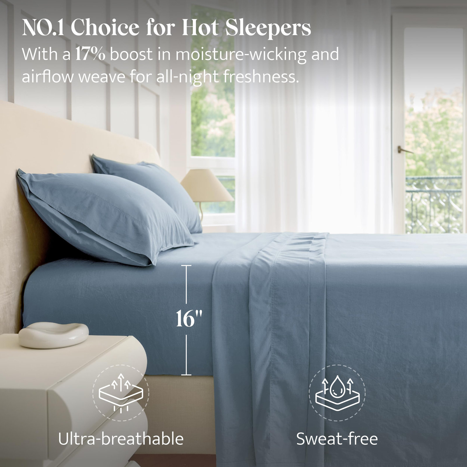Double Stitch Sheet Set, Windward Blue, King Sheet Set