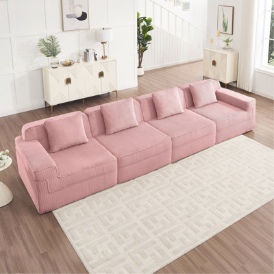 Canapé modulaire sans siège à 4 places, canapé modulaire Cloud avec assise profonde, canapé modulaire moderne à 4 places avec coussins décoratifs Tissu en velours côtelé