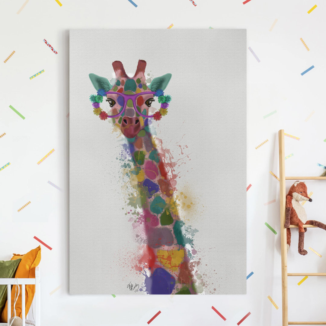 Leinwandbild - Regenbogen Splash Giraffe