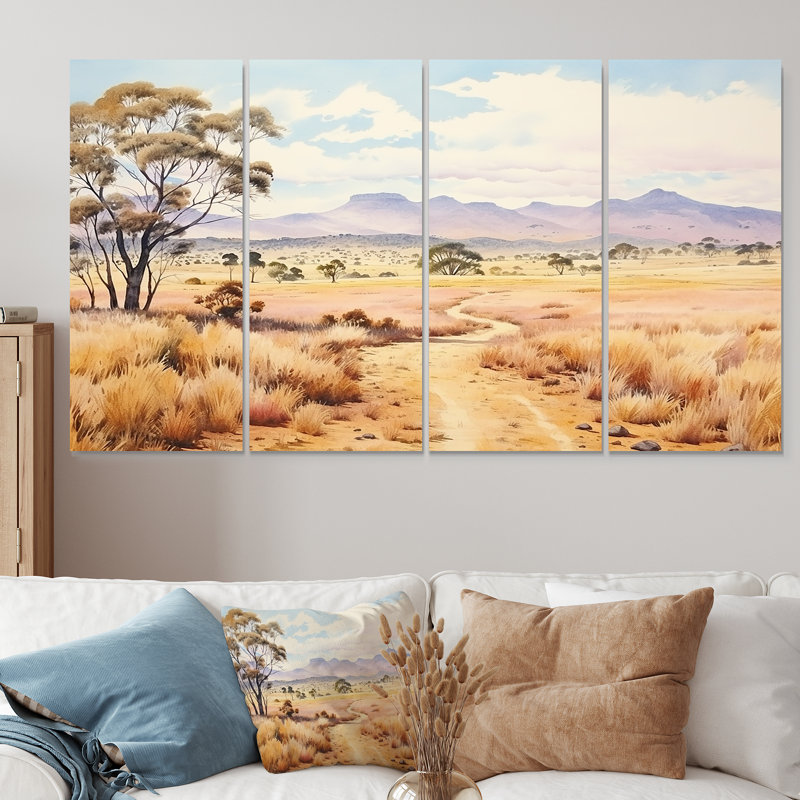 Ensemble de 4 pièces d'art australien, "Outback australien" - Australie, H 32 po x l 64 po