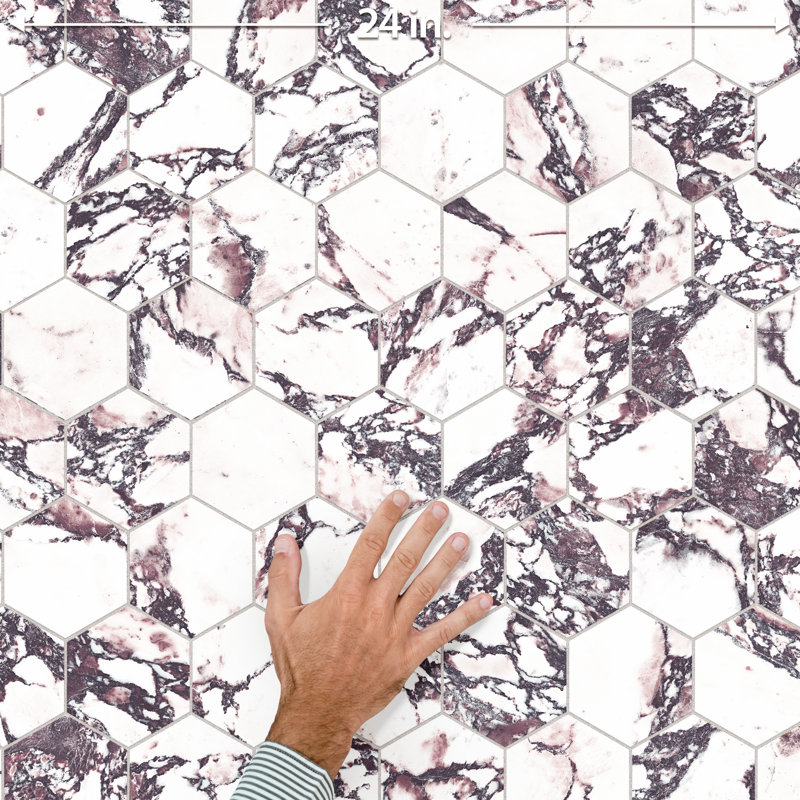 Touche 4" Hex 11-3/4 In. X 13-5/8 In. Porcelain Mosaic Tile, Red/White