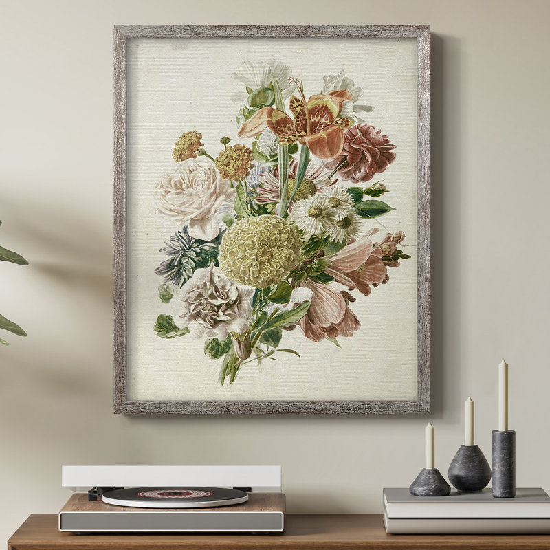 Impression florale vintage encadrée CXLIX - bois massif, H 11 po x l 9 po