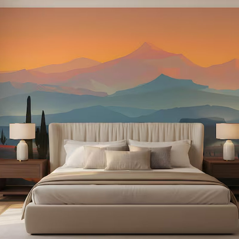 Sunset Desert Mountains Mural, 8" L x 108" W