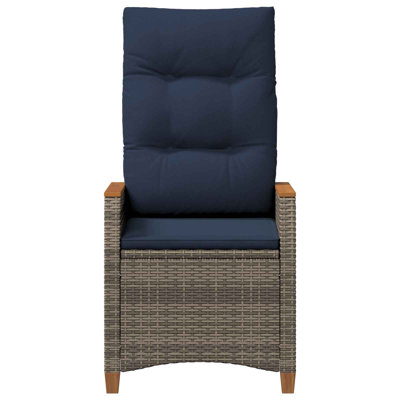  Chaise de jardin inclinable 2 pièces en rotin gris et bleu marine