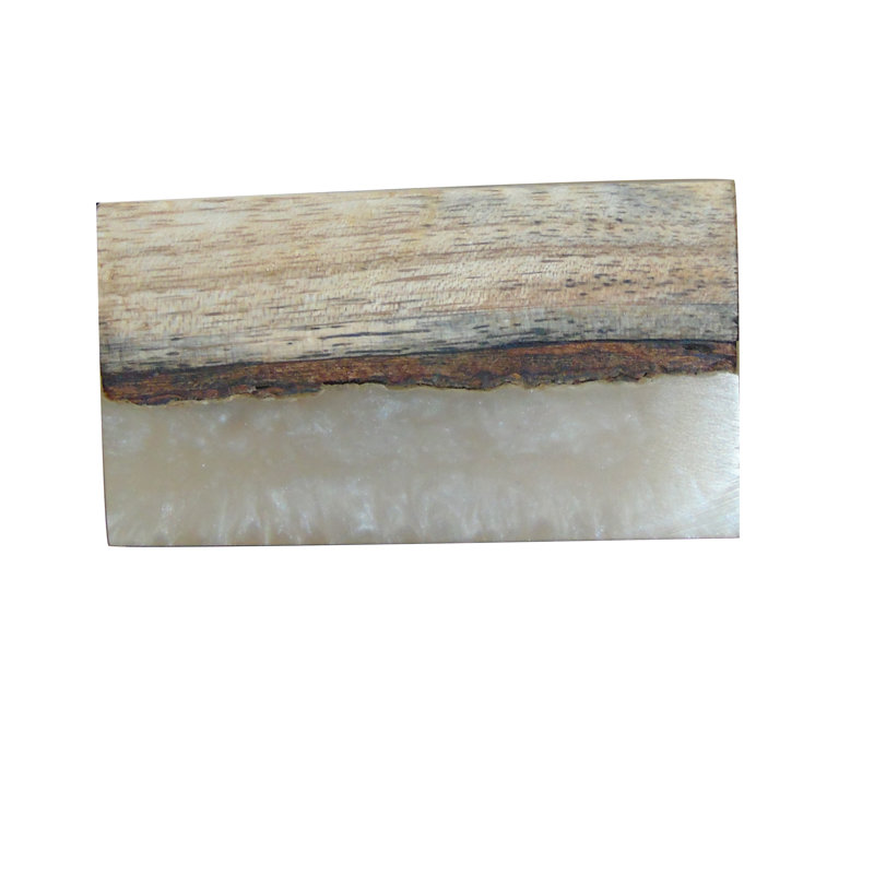 Set of 6 Tan and Dark Brown Wood Rectangular Knobs with Marble