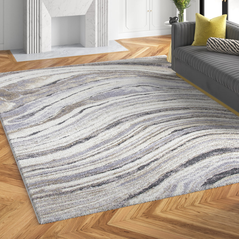 Makenna Abstract Ivory/Gray Area Rug, Rectangle 5'5" x 7'6"