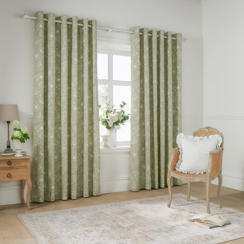 Bella Cotton Grommet / Eyelet Curtain Panel Pair, 168cm Width x 137cm Drop, Green