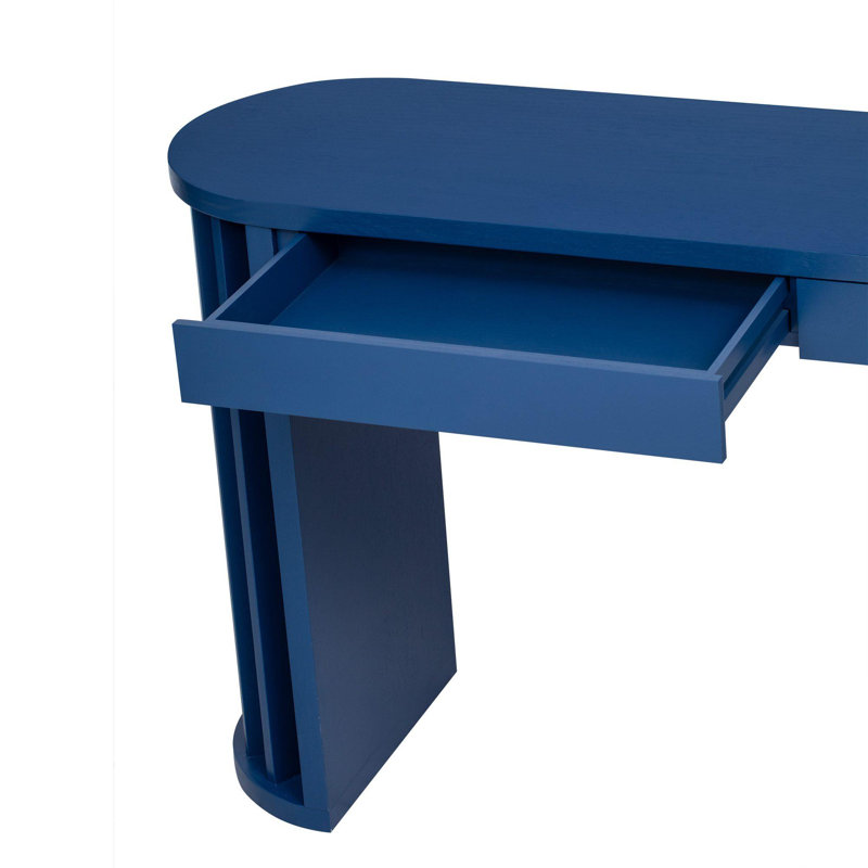 Isaiah Curved Console Table with 2 Drawers & Vertical Slat Legs, Navy Blue
