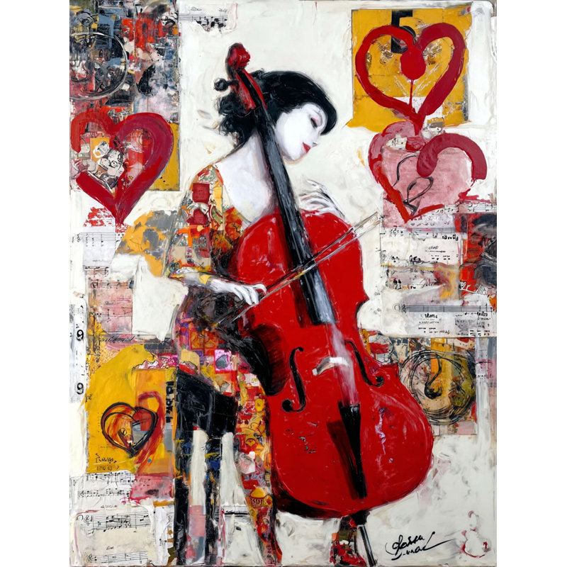 Romance romantique en rouge - art mural abstrait sur toile musicale