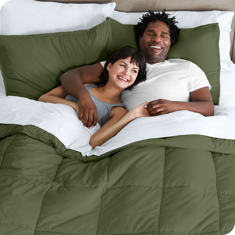 Lit dans un sac en microfibre 1800 de qualité supérieure 1800, Édredon simple + 4 pièces supplémentaires, Vert / blanc