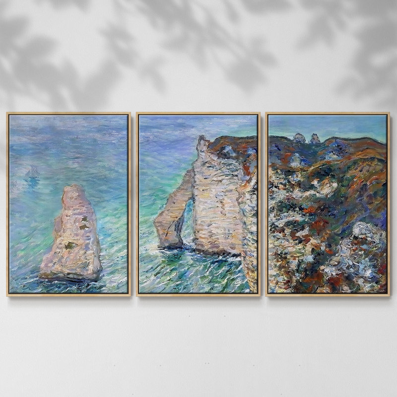 «The Rock Needle and the Porte d'Aval», 1886 - Toile encadrée multi-pièces, H 40 po x l 78 po x P 2 po, Naturel