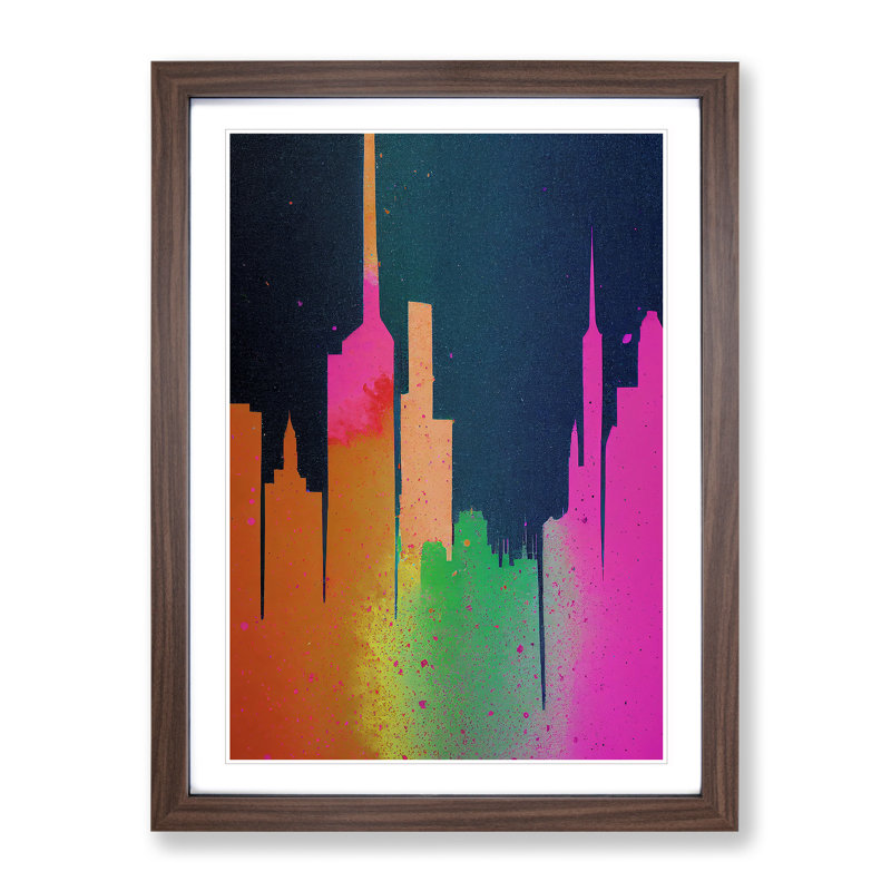 City Skyline Colours No.2 Abstract 1 Piece Single Picture Frame Painting, 64cm H x 46cm W x 2cm D, Walnut