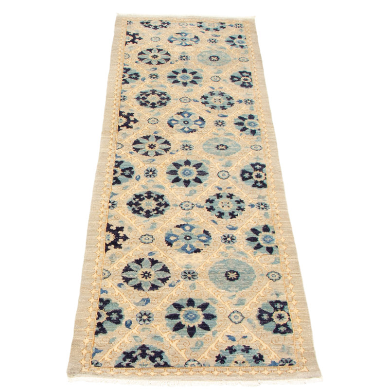 Tapis de couloir en Tapis décoratif laine gris clair de conception unique 2 pi 7 po x 8 pi 2 po Azmeena noué à la main New Age Lahore