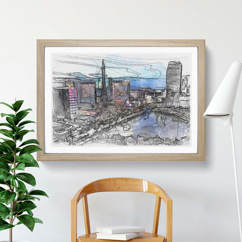The Las Vegas Strip in Abstract - Picture Frame Graphic Art Print, 27cm H x 36cm W x 2cm D, Oak Framed
