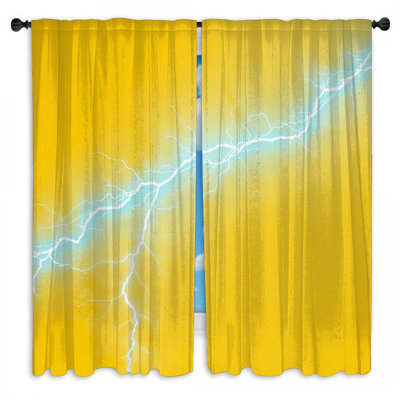 Yellow Lightning Bolt Window Curtains Lightning Sheer & Room Darkening - 2 Panels
