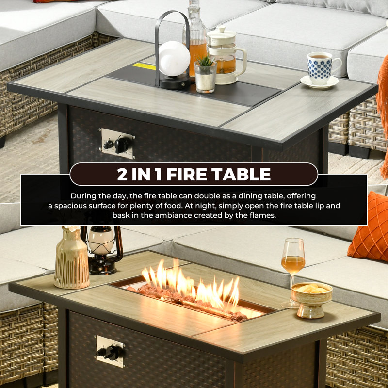 Emroy Fire Pit Table With Lid, 25.19" H x 42.12" W x 25.97" D