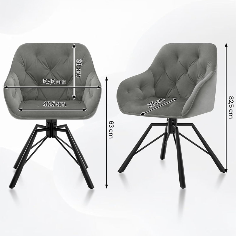 Wawaset 44.5cm H Tufted Velvet Upholstered Metal Side Chair, Grey/Brown/Blue