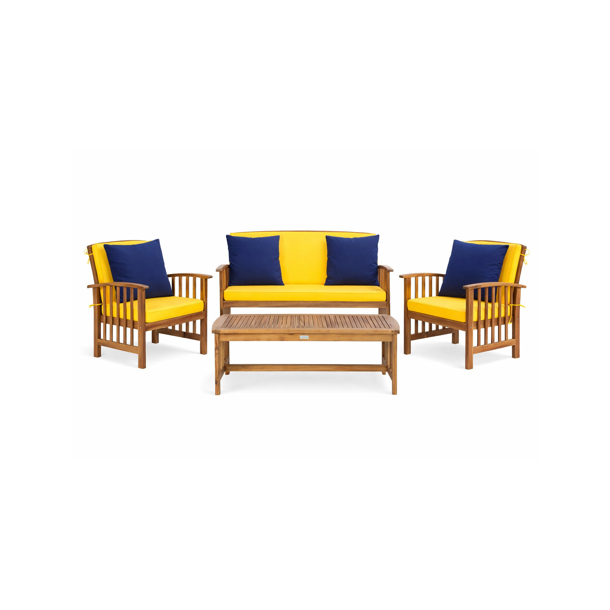 Delosreyes 4 Piece Sofa Seating Group with Cushions , Navy Toss Pillow Color/Yellow Cushion