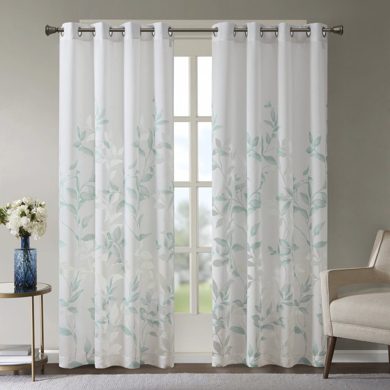 Aqua Sheer Botanical Grommet Window Panel