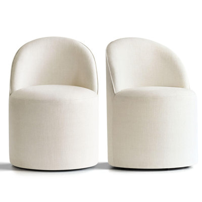 Rolling Small Linen Upholstered Barrel Swivel Chair With Hidden Casters