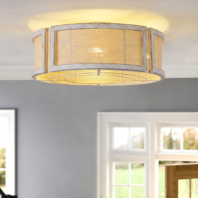 19.69" Boho Caged Ceiling Fan with Light and Remote, Rattan Shade for Bedroom Living Room