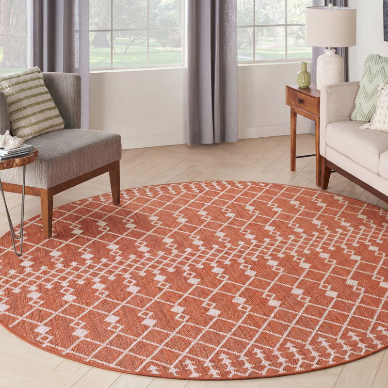 Tapis moderne en terre cuite Nourison Positano, Terracotta, Round 4'
