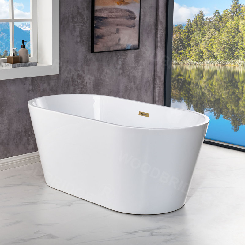 54'' x 30'' Freestanding Soaking Acrylic Bathtub, Brushed Gold