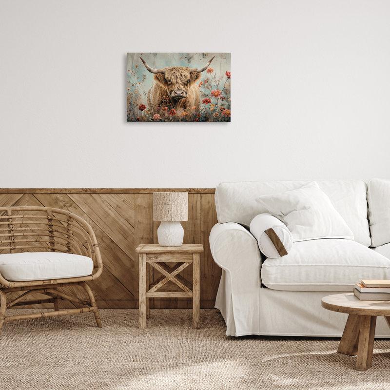  «Spring Blooms Highland Cow» par LSR Design Studio, H 16 po x l 24 po