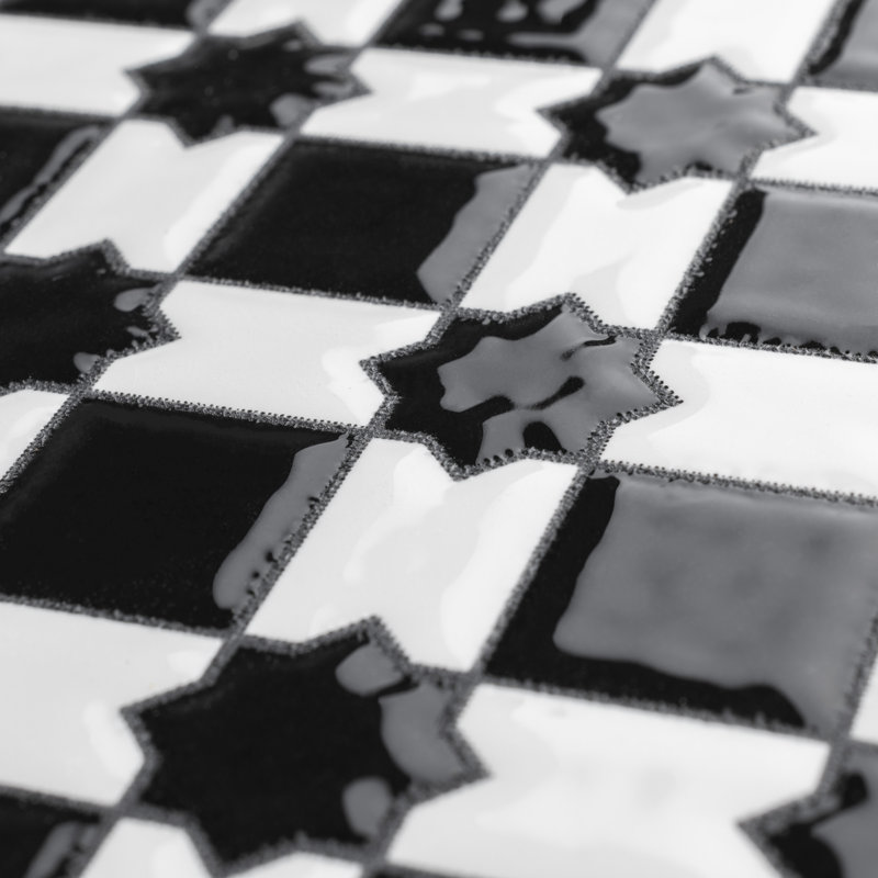 Sevillano Giralda 8" x 8" Ceramic Patterned Tile, Black/White