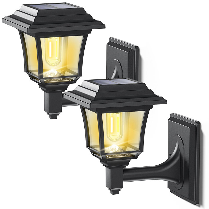 Athul Satin Black Solar Powered Outdoor Wall Lantern