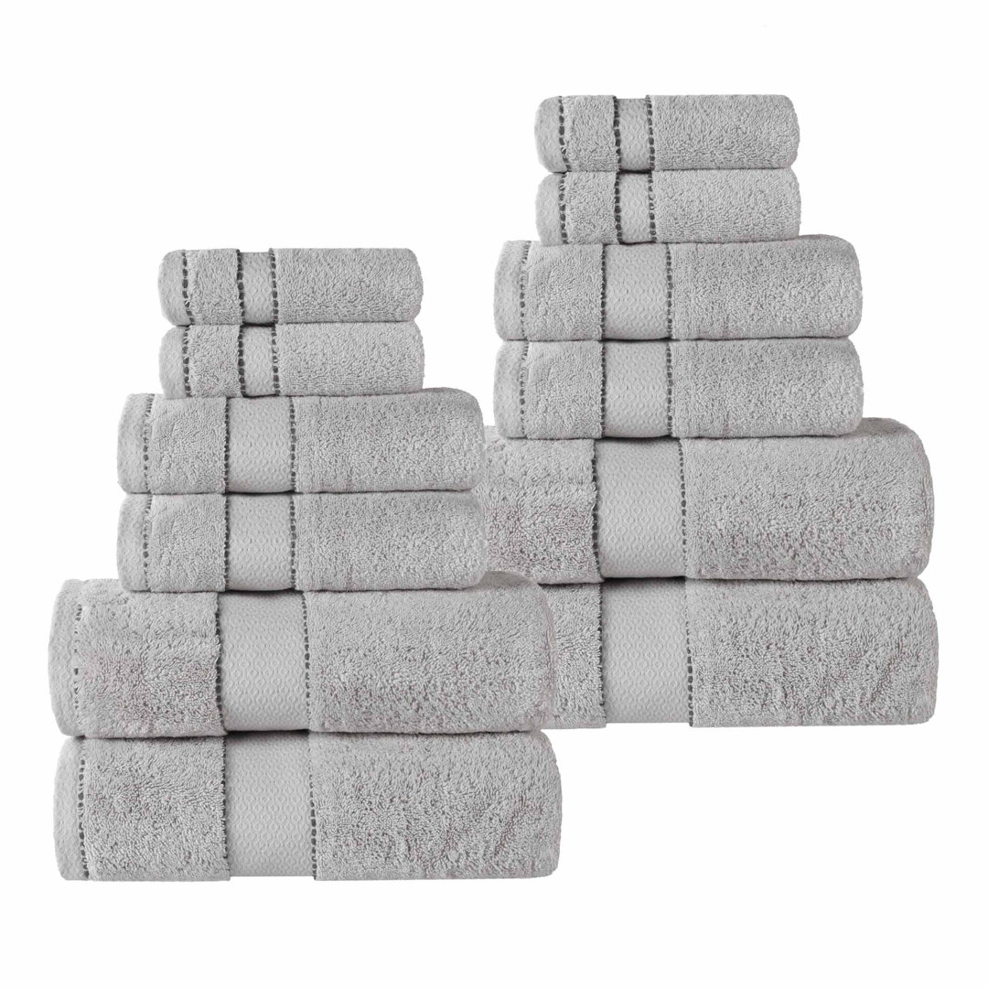 12 Piece Egyptian Giza Cotton Diamond Dobby Border Towel Set Superior 