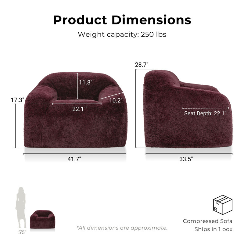 Minnie 41.7"W Low Back Upholstered Accent Chair, Wine Red