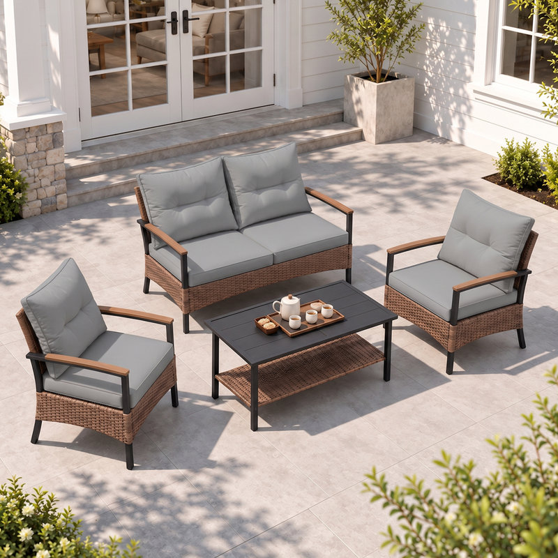Nayellie 4 - Person Outdoor Seating Group with Cushions, Gray